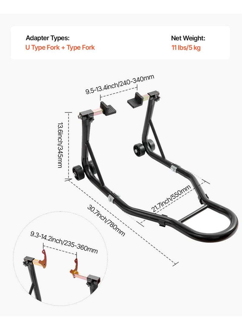 Heavy Duty Motorcycle Rear Wheel Paddock Stand - 850lbs (390kg) Capacity | Universal Lift Jack with U + L Fork Adapters | Fits Yamaha, Suzuki, Honda, Kawasaki | Black - Image 2